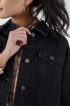 womens black denim jacket top